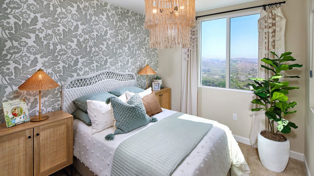 Bedroom with mountain view at Epoca's new homes Otay Mesa